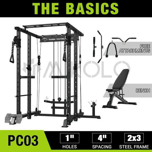 Power Rack Cage, 1500LBS Weight Cage with 800LB Capacity Adjustable Weight Bench, Multi-Function Workout Rack Cage with Storage System, J-Hook, Band Peg, Battle Rope Ring Home Gym